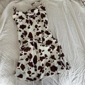 Thirty/Thirty Faux Suede Brown Cow Print Mini Slip Dress